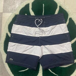 Lacoste Men's Striped Navy and White Board Shorts